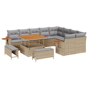 vidaXL Ensemble de canapé de jardin de 12 pièces avec coussins beige en rotin poly acacia