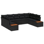 vidaXL Ensemble de Canapé de Jardin de 9 Pièces avec Coussins Noir Rattan Poly Acacia