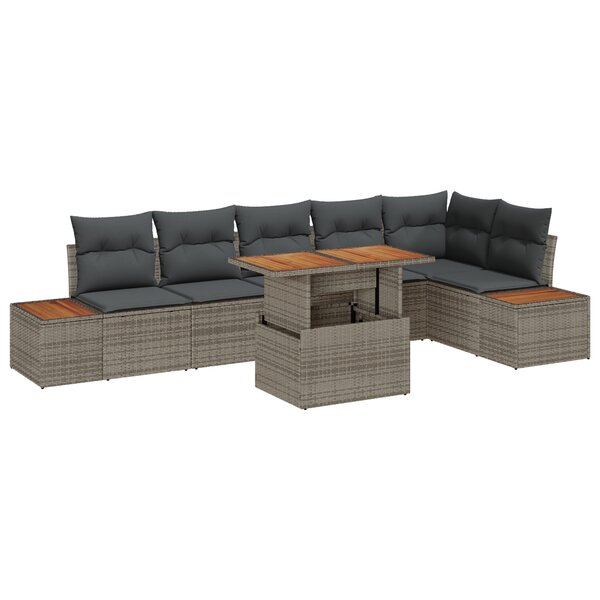 vidaXL Ensemble de salle à manger de jardin 7 pièces avec coussins Gris Poly Rattan Acacia