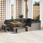 Ensemble de Canapé de Jardin vidaXL 12 Pièces avec Coussins Poly Rattan Gris Acacia