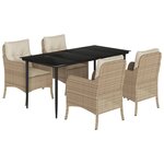 vidaXL Ensemble à manger de jardin avec coussins 5Pièces Beige poly rotin