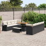 Ensemble de Canapés de Jardin 11 Pièces avec Coussins Noir Rattan Poly Acacia