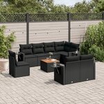 vidaXL Salon de jardin 9 Pièces avec coussins noir résine tressée