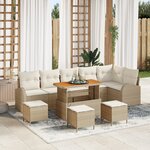 Ensemble de canapé de jardin 10 pièces avec coussins beige en rotin synthétique acacia