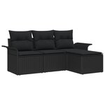 vidaXL Ensemble de canapé de jardin de 4 pièces avec coussins noir en poly rotin