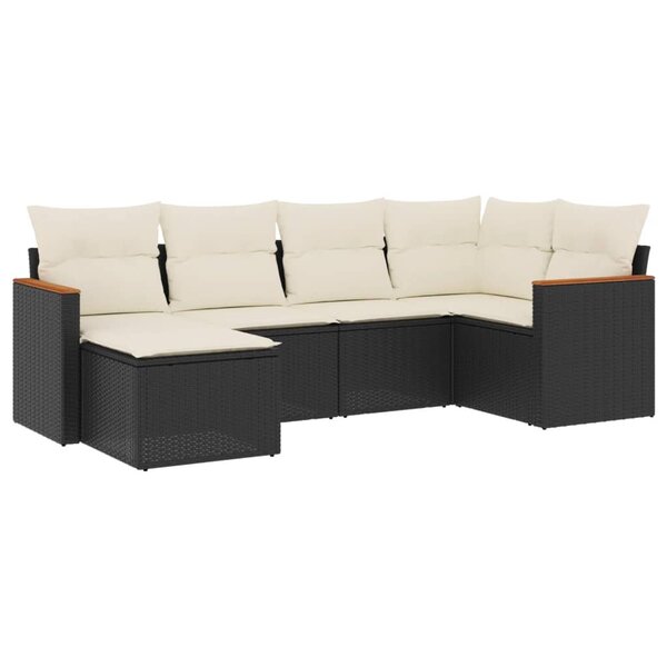 vidaXL Salon de jardin 6 Pièces avec coussins noir résine tressée