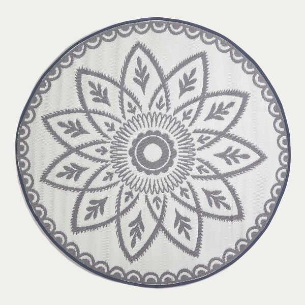 Tapis extérieur terrasse réversible rond - Tapis de jardin imperméable et résistant UV - Henna - Gris - 180 cm - HOMESCAPES