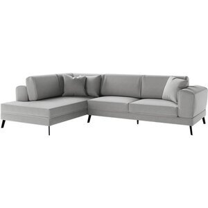 Canapé d'angle gauche convertible IMPERIA 5 places - gris clair - 2 coffres de rangement - 304 x 212 x 86 cm
