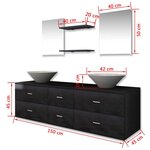 vidaXL Mobilier de salle de bain avec lavabo 7 Pièces Noir