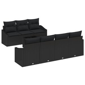 vidaXL Ensemble de salle à manger de jardin 8 pièces avec coussins en poly rattan noir
