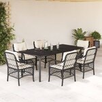 vidaXL Ensemble à manger de jardin coussins 7Pièces Noir Résine tressée