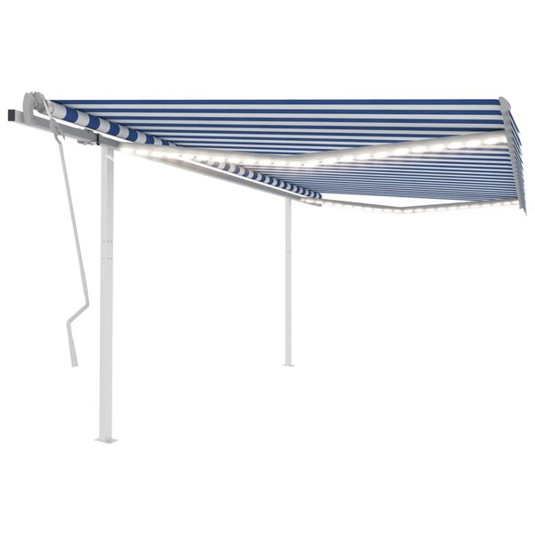 vidaXL Auvent manuel rétractable avec LED 4 5x3 5 m Bleu et blanc