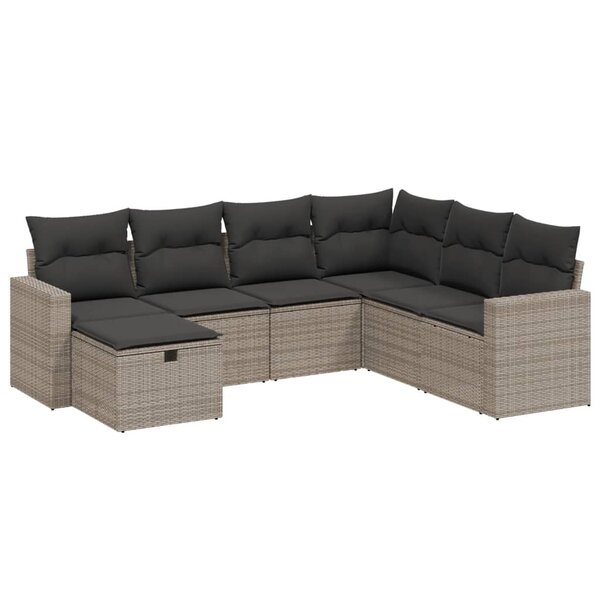 vidaXL Salon de jardin avec coussins 7 Pièces gris résine tressée