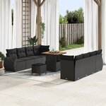 Ensemble de canapé de jardin 11 pièces avec coussins en poly rotin noir d'acacia