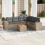 vidaXL Salon de jardin avec coussins 7 Pièces beige résine tressée