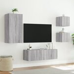 vidaXL Meuble TV muraux 4 Pièces avec lumières LED sonoma gris