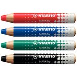 Étui de 4 crayons de couleur STABILO Markdry assortis + 1 chiffonnette + 1 taille-crayons