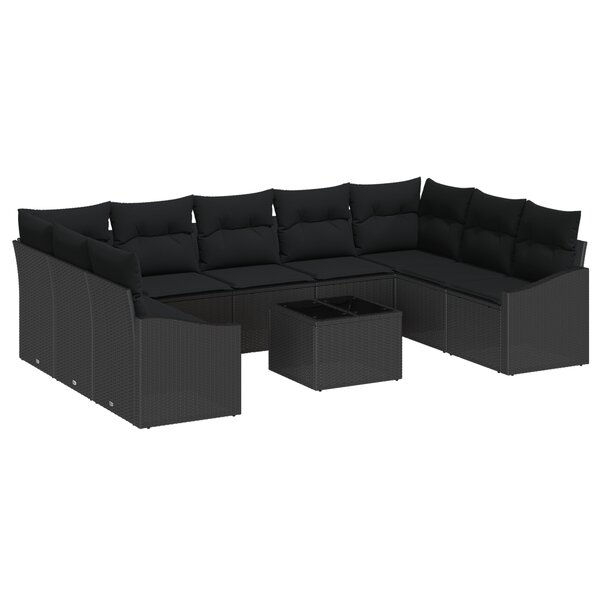vidaXL Ensemble de salle à manger de jardin de 10 pièces avec coussins noirs en poly rotin