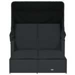 vidaXL Chaise longue double et auvent et coussins noir résine tressée