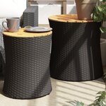 vidaXL Tables d'appoint de jardin 2 Pièces dessus en bois noir poly rotin