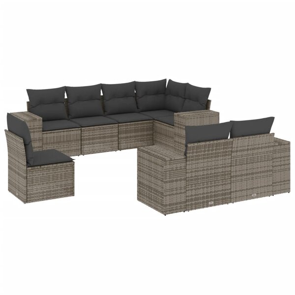 vidaXL Salon de jardin 8 Pièces avec coussins gris résine tressée