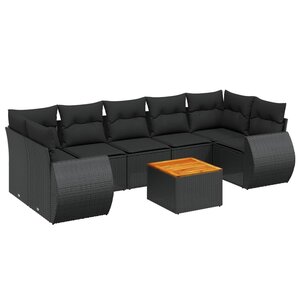 vidaXL Salon de jardin 8 Pièces avec coussins noir résine tressée