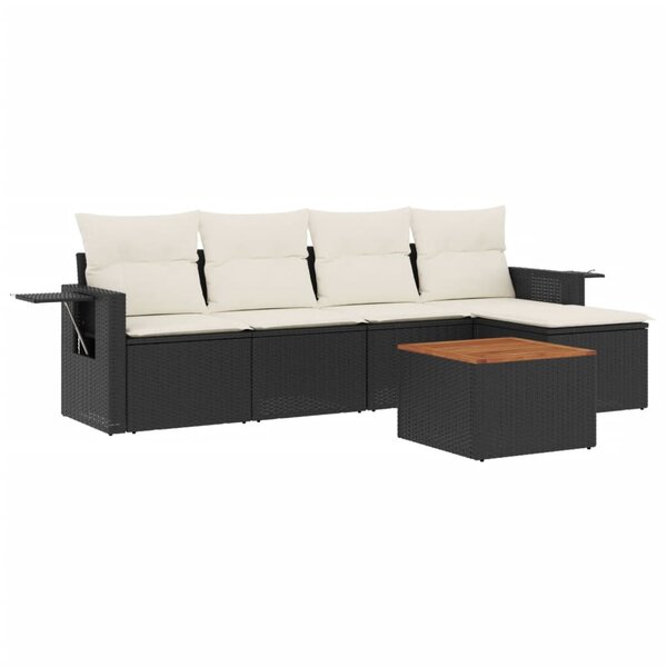 vidaXL Salon de jardin 6 Pièces avec coussins noir résine tressée