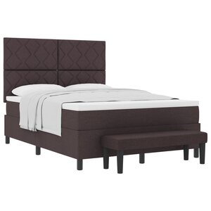 vidaXL Lit à sommier avec matelas et banc marron foncé 140x190 cm en tissu