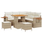 Ensemble de canapé jardin 8 pièces avec coussins beige en poly rotin et acacia