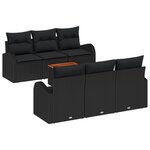 Ensemble de canapé de jardin 7 pièces avec coussins en rattan poly noir acacia
