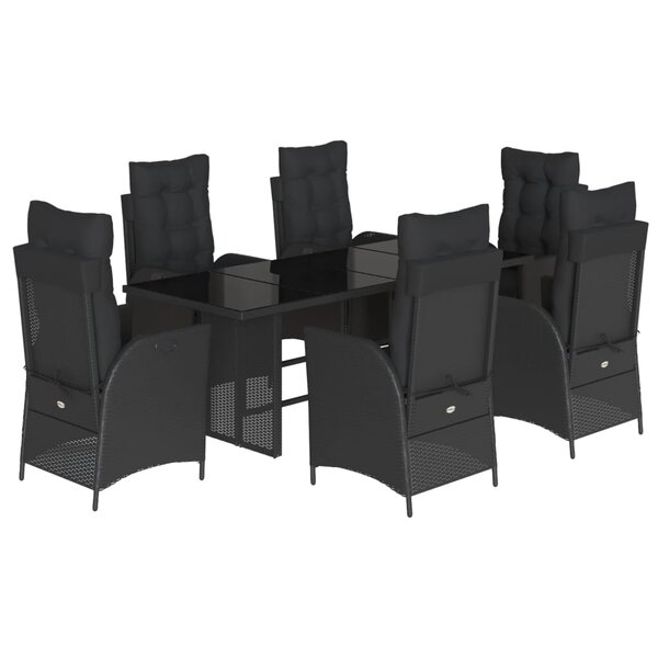 vidaXL Ensemble à manger de jardin coussins 7Pièces Noir Résine tressée