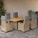 vidaXL Ensemble à manger de jardin coussins 7 Pièces mélange beige rotin