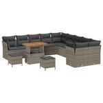 Set de Canapés de Jardin 13 Pièces avec Coussins Gris Rattan Poly Acacia