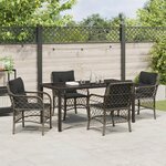 vidaXL Ensemble de Salle à Manger de Jardin de 5 Pièces avec Coussins en Rattan Poly Gris