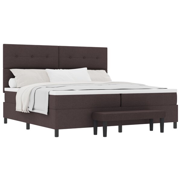 vidaXL Lit à ressorts avec Matelas & Banc Brun Foncé 200x200 cm Tissu