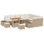 Ensemble de canapé de jardin de 12 pièces avec coussins Beige Poly Rattan Acacia
