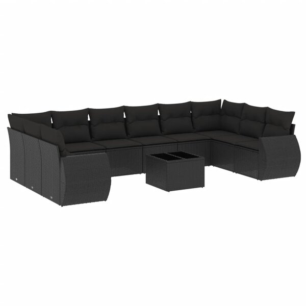 vidaXL Salon de jardin 11 Pièces avec coussins noir résine tressée