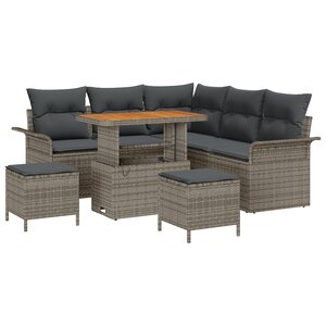 Set de canapé de jardin 8 pièces avec coussins gris poly rotin acacia