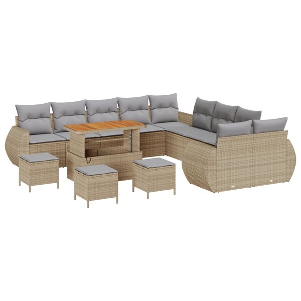 vidaXL Ensemble de Sofa de Jardin 14 pièces avec Coussins Beige Poly Rattan Acacia