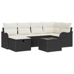 Ensemble de Canapé de Jardin de 7 Pièces avec Coussins Noir Rattan Poly