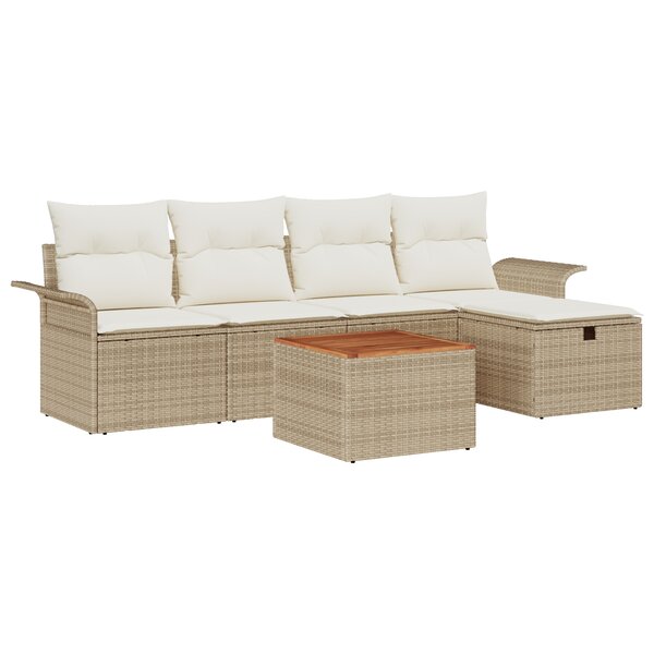 vidaXL Ensemble de canapé de jardin de 6 pièces avec coussins beige en poly rattan