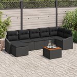 vidaXL Set de Canapé de Jardin 8 Pièces avec Coussins Noir Poly Rattan Acacia