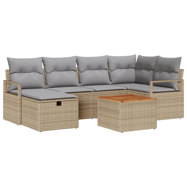 Ensemble de Canapé de Jardin 7 Pièces avec Coussins Beige Poly Rattan