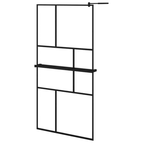 vidaXL Paroi de douche avec étagère Noir 100x195cm Verre ESG&Aluminium