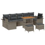 vidaXL Ensemble de canapé jardin 10 pièces avec coussins Gris Rotin Poly Acacia