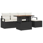 Ensemble de Canapé de Jardin de 6 Pièces vidaXL avec Coussins Rattan Poly Noir Acacia