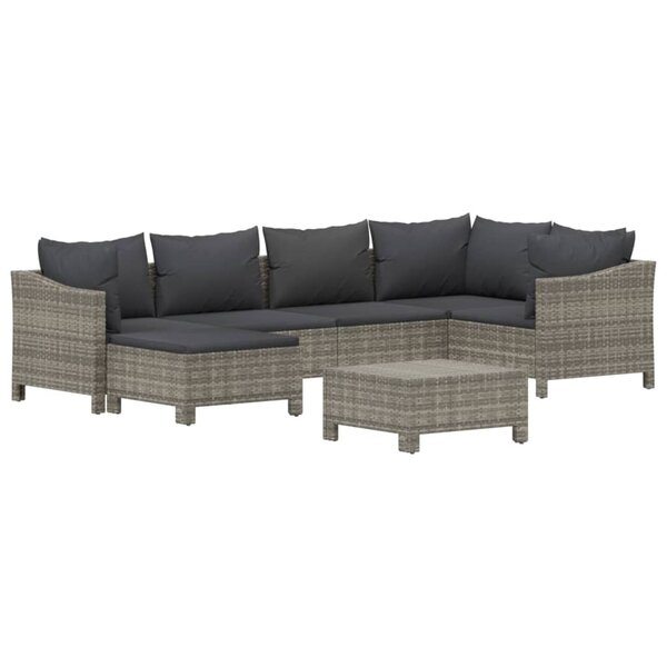 Salon de jardin meuble d'extérieur ensemble de mobilier 7 pièces avec coussins gris résine tressée 02_0017212
