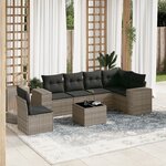 vidaXL Salon de jardin avec coussins 7 Pièces gris résine tressée