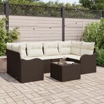 vidaXL Ensemble de canapé de jardin 7 pièces avec coussins Marron Rotin Synthétique