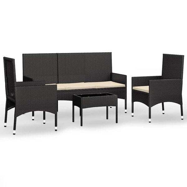 vidaXL Salon de jardin 4 Pièces avec coussins Noir Résine tressée